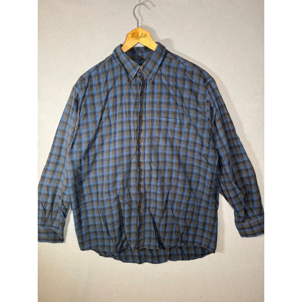 Pendleton Mens XL Blue Black Pima Cotton Merino Wool Buffalo Check Flannel Shirt - Picture 2 of 8